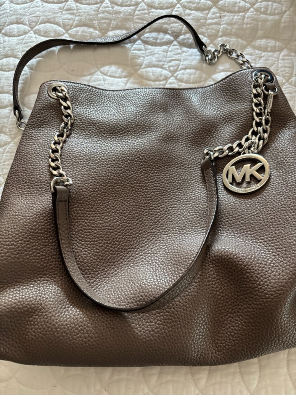 Michael Kors Pebbled Leather Shoulder Bag in Dark Brown with Silver Hardware